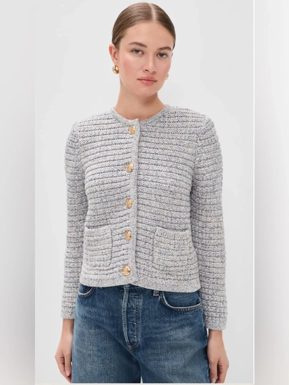 ba&sh Bash Guspa Multicolor Tweed Cardigan Jacket Gray Pastel Multi | size 1 / S - Picture 8 of 16